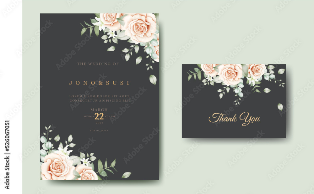 Beautiful hand drawn flower wedding invitation card set Beautiful hand drawn flower wedding invitation card set