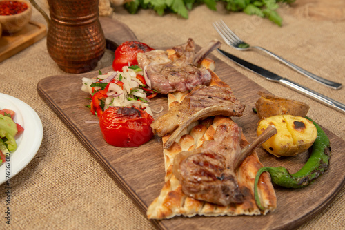 Lamb chop and vegetables on wooden table stock photo
Adana, Barbecue - Meal, Beef, Belgium, Bread