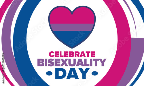 Celebrate Bisexuality Day. Bisexual Pride and Bi Visibility Day. Bisexual flag. Coming out. Celebrated annual in September 23. Festival and parade. Poster, card, banner, template, background. Vector
