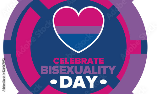 Celebrate Bisexuality Day. Bisexual Pride and Bi Visibility Day. Bisexual flag. Coming out. Celebrated annual in September 23. Festival and parade. Poster, card, banner, template, background. Vector