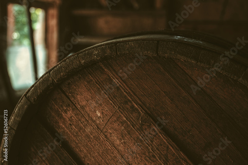 Old barrel background, cask close up	