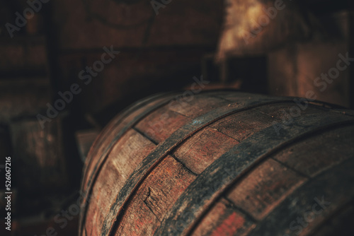 Print op canvas Old barrel background, cask close up