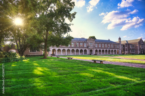 St. Louis  Missouri - 08.22.2021 - Ridgley Hall and the Brookings Quad on the Danforth Campus of Washington University in St. Louis.