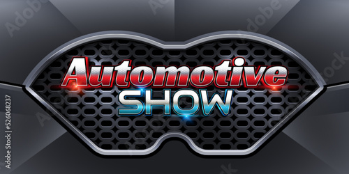 Automotive show 3d logo text effect with realistic modern car grill background