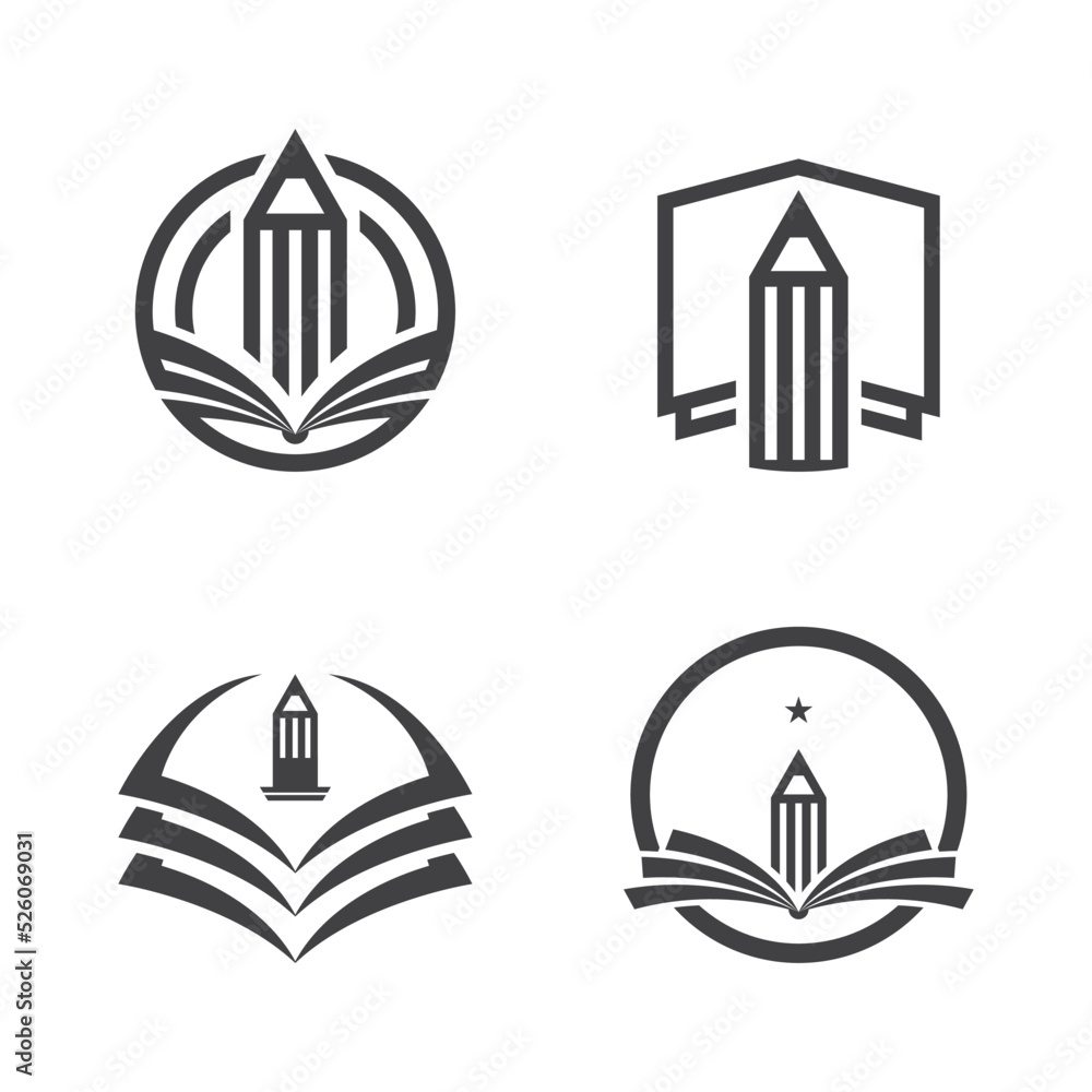 Minimal education logo design template, the concept for academy, graduation. Pen, pencil, and cap iconic concept.