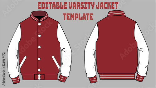 Crimson Red Varsity Jacket University Jacket Editable Template