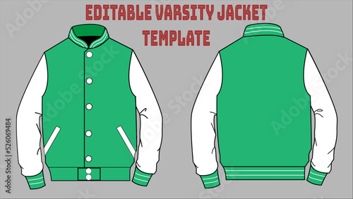 Green Varsity Jacket University Jacket Editable Template photo