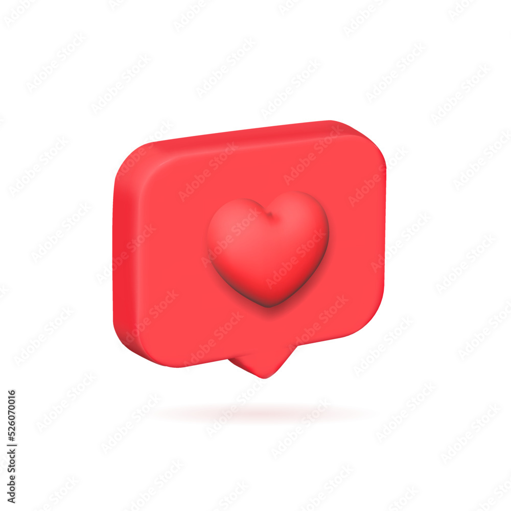 Red bubble like thumb up button or feedback heart icon isolated on white background 3d rendering Red bubble like thumb up button or feedback heart icon isolated on white background 3d rendering