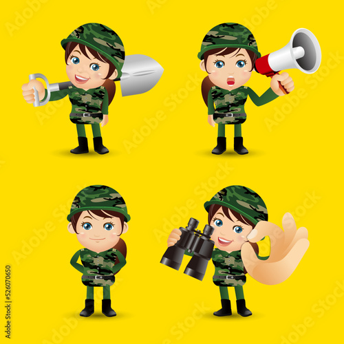 Army soldier in uniform with difference action