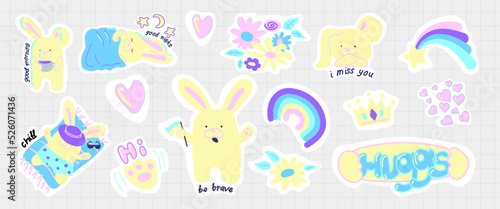 stickerpack with fun bunnies. Ukrainian simbol. Hand drawing fir kids