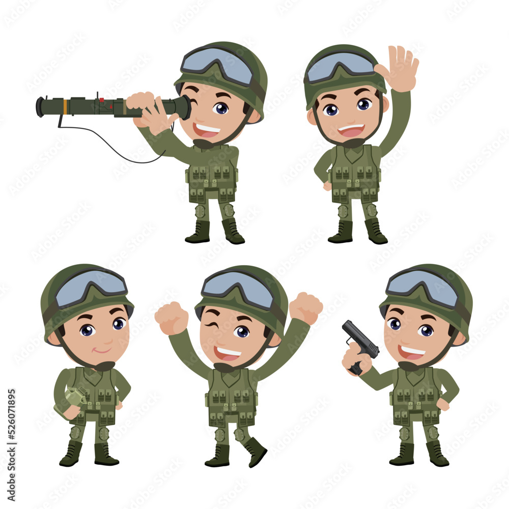 Set of army soldiers man in uniform with difference action Set of army soldiers man in uniform with difference action