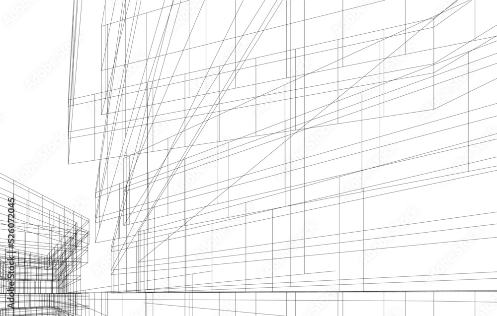 Modern building architectural drawing vector illustration Modern building architectural drawing vector illustration