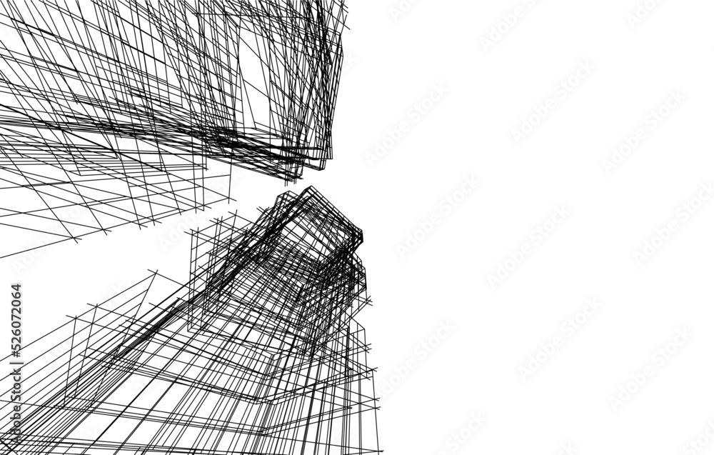Modern building architectural drawing vector illustration Modern building architectural drawing vector illustration