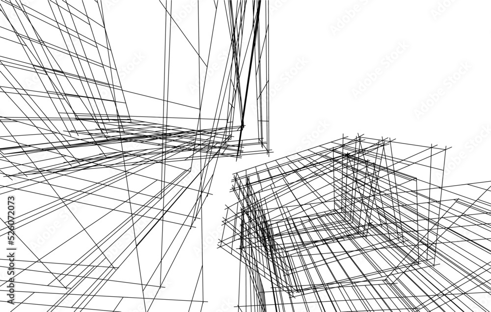 Modern building architectural drawing vector illustration Modern building architectural drawing vector illustration