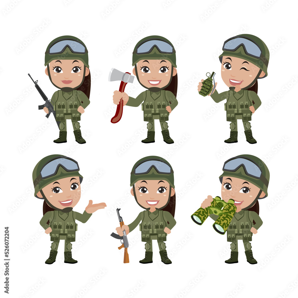 Fototapeta premium Set of soldier with different poses
