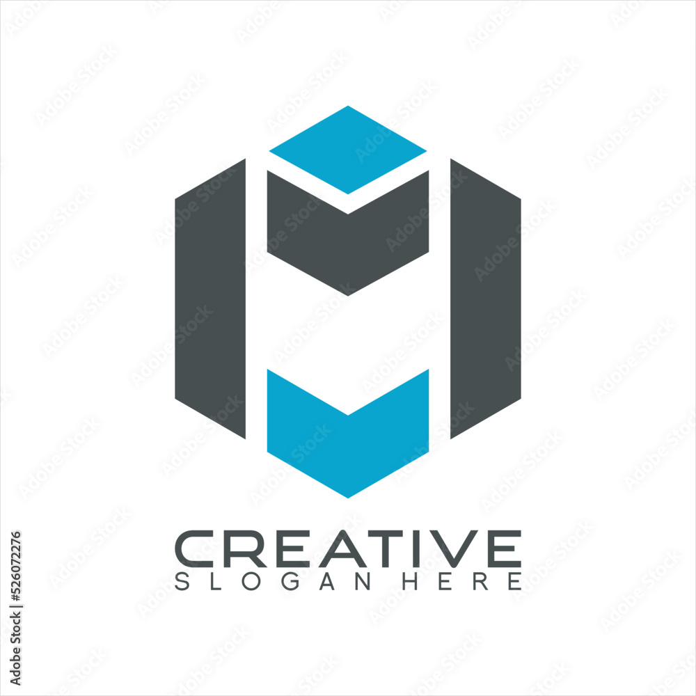 Vector box design logo with letter M concept and two down arrow symbol. Vector box design logo with letter M concept and two down arrow symbol.