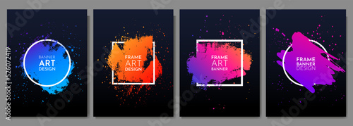 Vector frame for text. Modern Art graphics. Dynamic frame stylish geometric black background. Element for design business cards, invitations, gift cards, flyers and brochures. Ink brush paint splashes