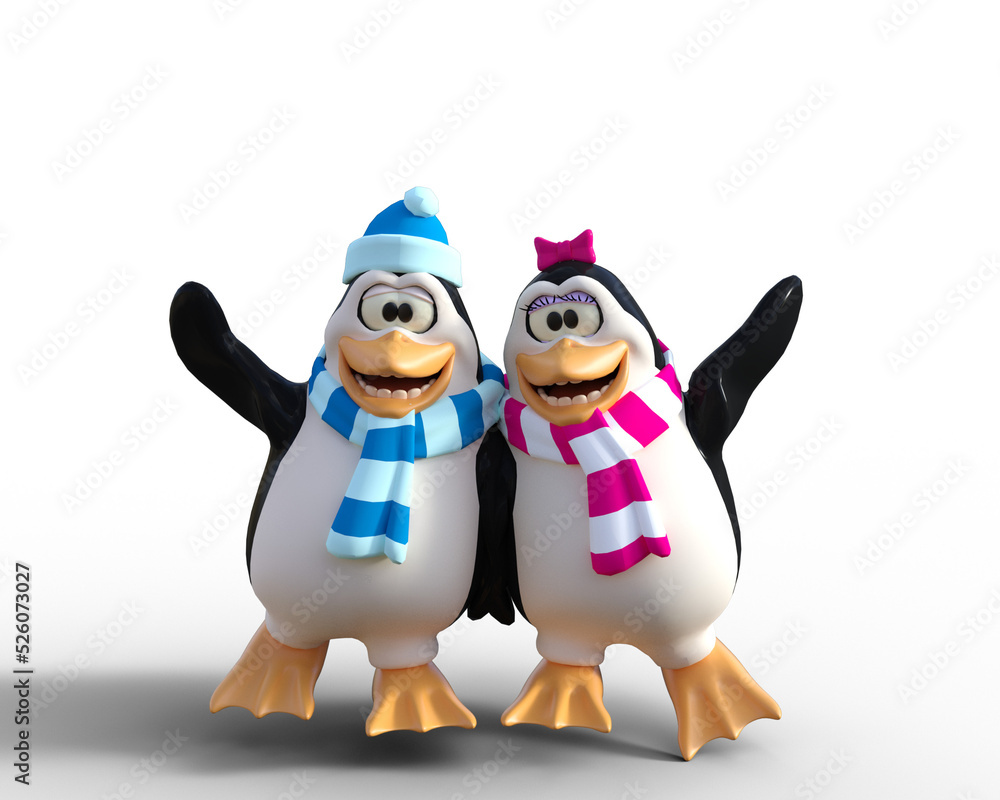 Fototapeta premium 3d penguins waving 