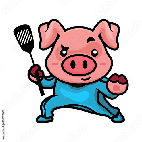 kungfu pig with a grill spatula 