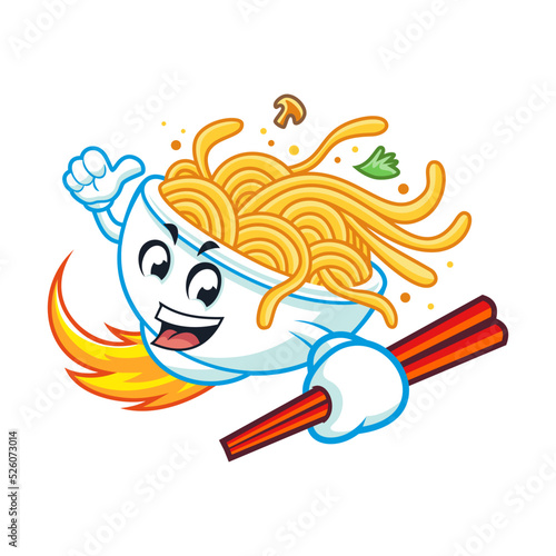 mascot of a noodle bowl holding chopstick in vector