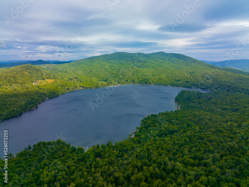 Stinson Lake aerial view in White Mountain National Forest in summer in town of Rumney, Grafton County, New Hampshire NH, USA. 