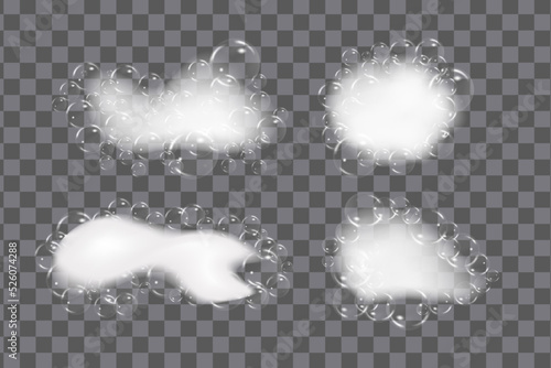 Bath foam isolated on transparent background. Shampoo bubbles texture.Sparkling shampoo and bath lather vector illustration.