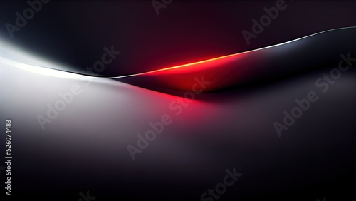 Neon red light in space. Abstract red and black wallpaper. 3D render of a futuristic background, with a beam of light in space. Abstract motion illustration. Scifi, technology backdrop.