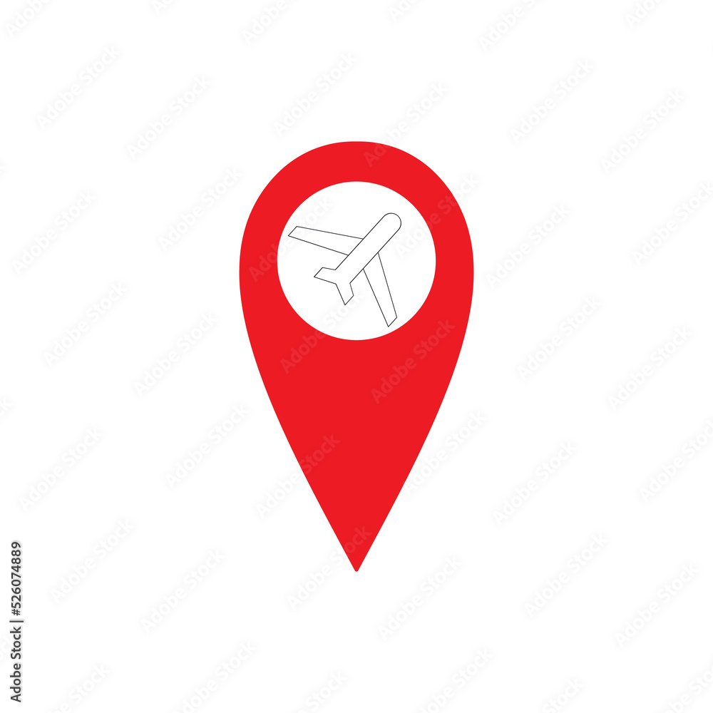Gps pin with aircraft contour. Flight route concept. Gps pin with aircraft contour. Flight route concept.