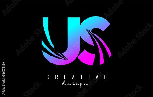 Creative colorful letters US u s logo with leading lines and road concept design. Letters with geometric design. photo
