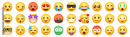 Emoticon smile icons. Cartoon emoji set. Vector emoticon set