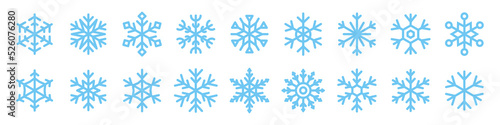 Set of snowflakes icons in a flat design. Snowflake ornament design