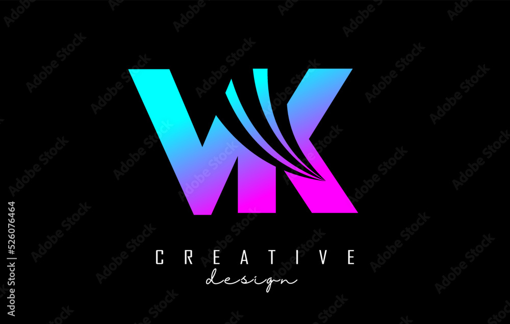 Fototapeta premium Creative colorful letters VK v k logo with leading lines and road concept design. Letters with geometric design.
