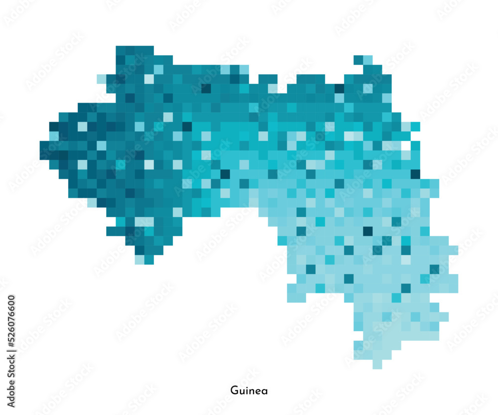 Vector isolated geometric illustration with simplified icy blue silhouette of Guinea map. Pixel art style for NFT template. Dotted logo with gradient texture for design on white background Vector isolated geometric illustration with simplified icy blue silhouette of Guinea map. Pixel art style for NFT template. Dotted logo with gradient texture for design on white background