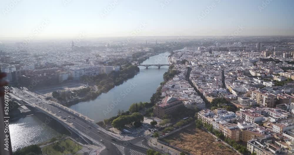 zoom view Revealing Curtains And Looking Outside Sevilla aerial view from skyscrapper tower zoom view Revealing Curtains And Looking Outside Sevilla aerial view from skyscrapper tower