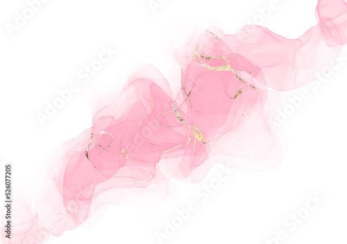 Pink alcohol ink on a white background with gold, Abstract texture beautiful delicate background