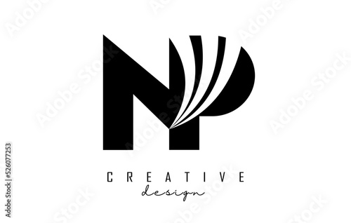 Free Download Creative black letters NP n p logo with leading lines and road concept design. Letters with geometric design. - GFXLoad