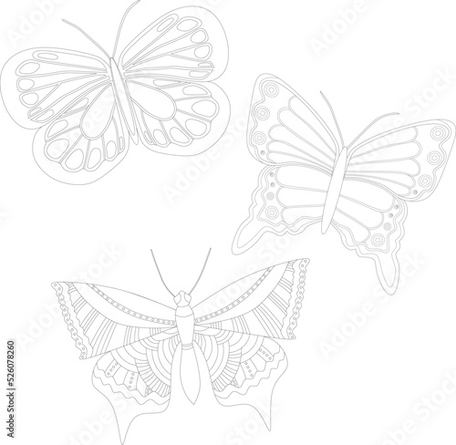 Wallpaper Mural Butterflies coloring page. Coloring book page for adults or kids. Hand-drawn art. Torontodigital.ca