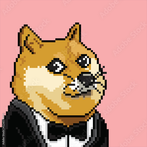 dog character wearing a tie suit in pixel art style
