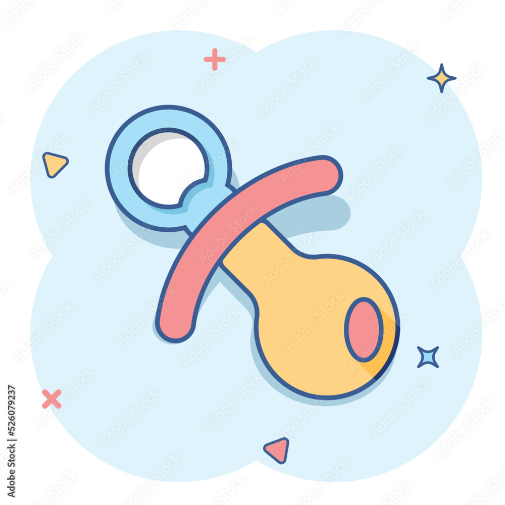 Vector cartoon baby pacifier icon in comic style. Child toy nipple sign