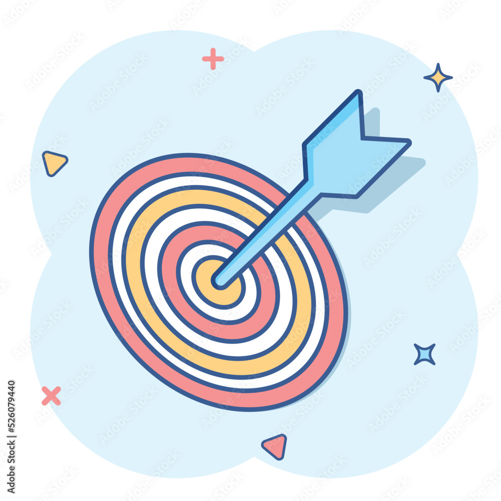 Vector cartoon target aim icon in comic style. Darts game sign illustration pictogram. Success business splash effect concept. Vector cartoon target aim icon in comic style. Darts game sign illustration pictogram. Success business splash effect concept.