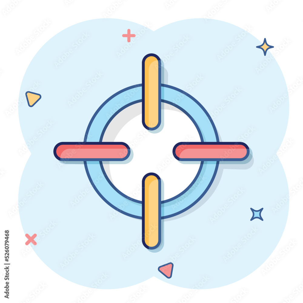 Vector cartoon target aim icon in comic style. Darts game sign illustration pictogram. Success business splash effect concept. Vector cartoon target aim icon in comic style. Darts game sign illustration pictogram. Success business splash effect concept.