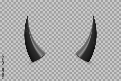 3d black devil horns of devilish scary monster from hell, realistic infernal demon head