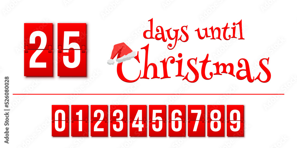 Countdown of days until Christmas, advent calendar with flip numbers  template, red text Stock Vector | Adobe Stock