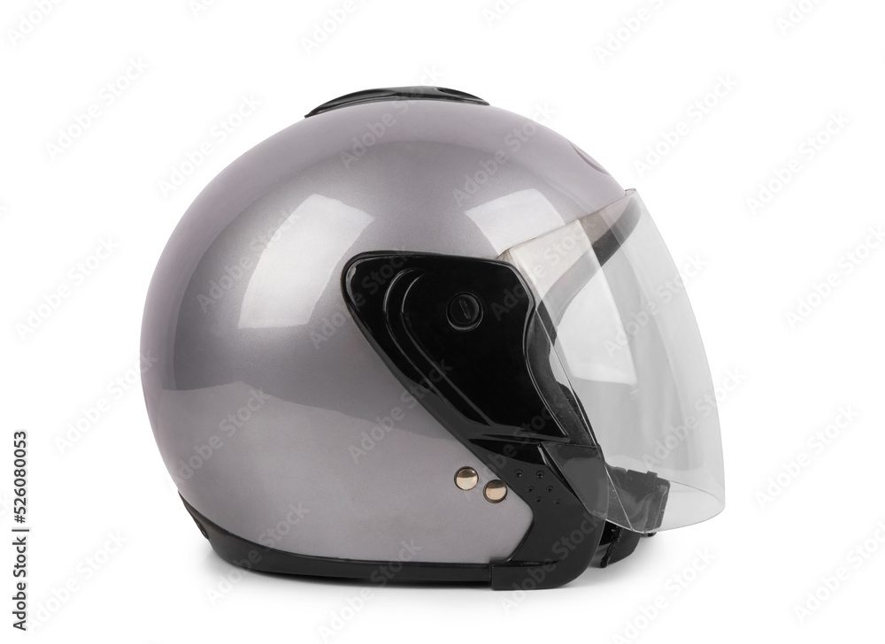 Gray motorcycle helmet