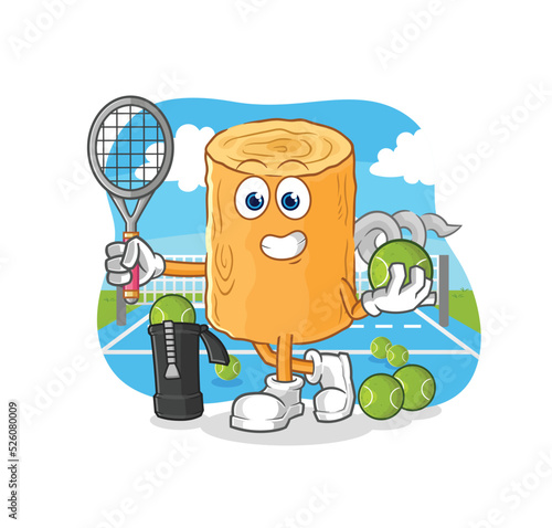 wooden corkscrew plays tennis illustration. character vector