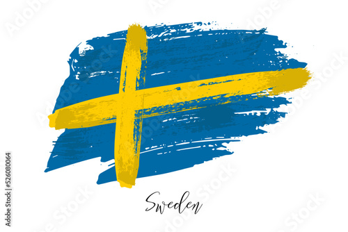 Flag of Sweden in brushstroke grunge texture, blue and yellow Swedish national symbol photo