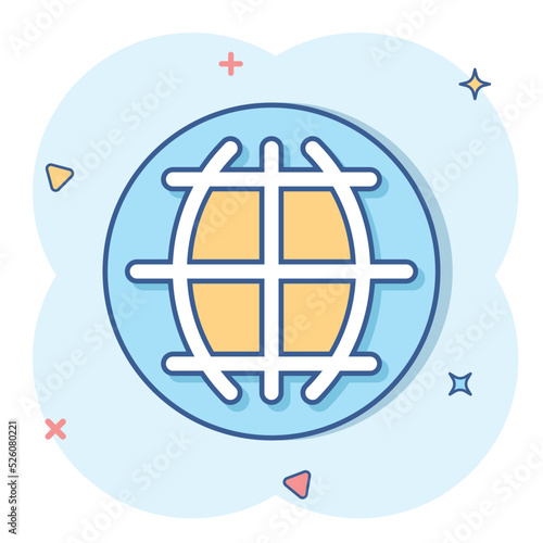 Vector cartoon choose or change language icon in comic style. Globe world communication sign illustration pictogram. World business splash effect concept.