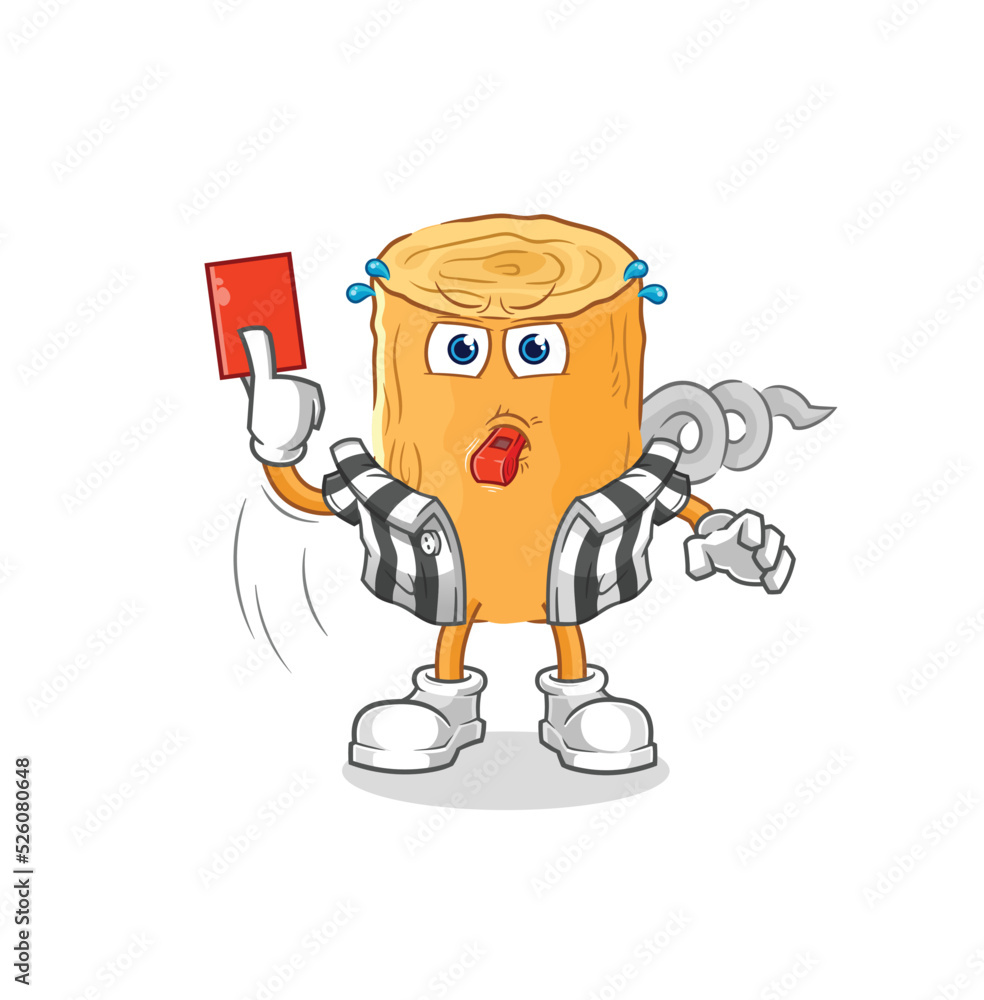 wooden corkscrew referee with red card illustration. character vector