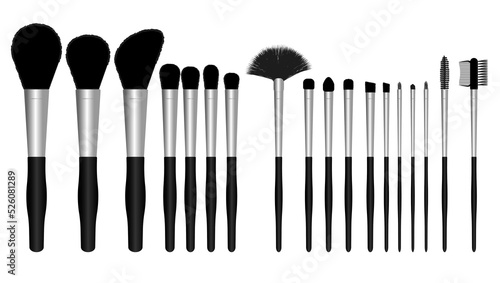 An illustration consisting of a set of brushes for professional make-up. All types of makeup brushes