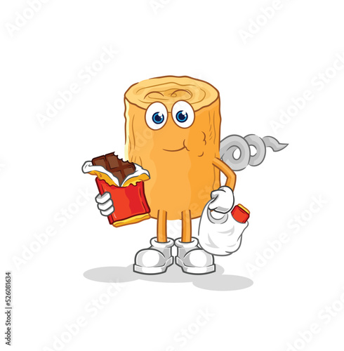 wooden corkscrew eat chocolate mascot. cartoon vector